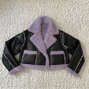 ASOS x Madison Beer Inspired Black & Purple Reversible Cropped Jacket.